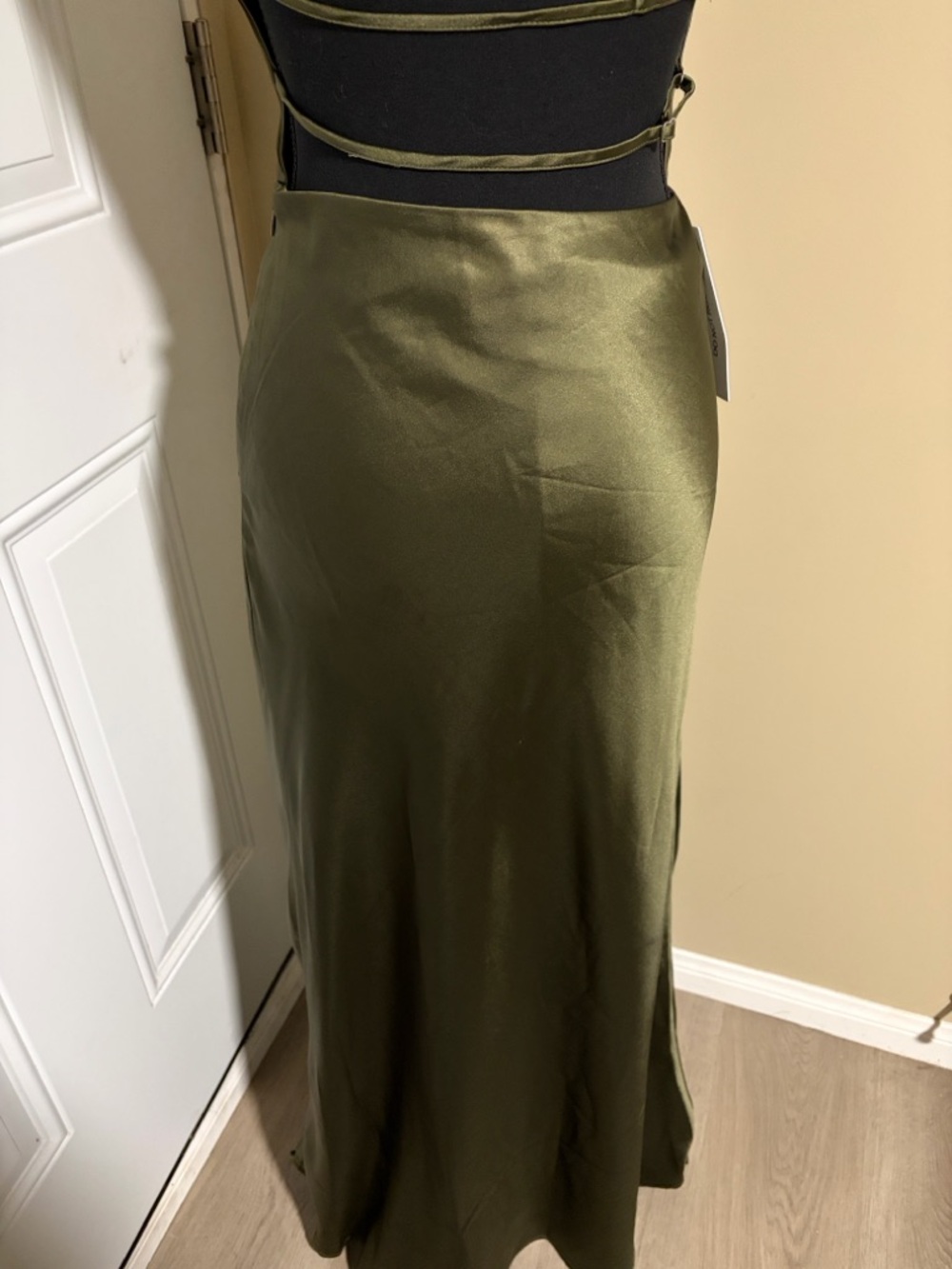 Princess Polly Iridescent Plunge Maxi Dress Olive Green. - Picture 8 of 12